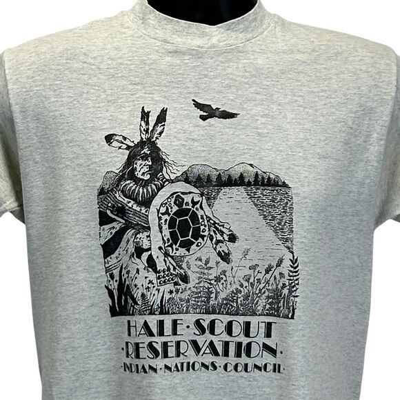 Vintage BSA Hale Scout Reservation T Shirt Mens Medium Boy Scouts Indian Gray - Picture 1 of 15